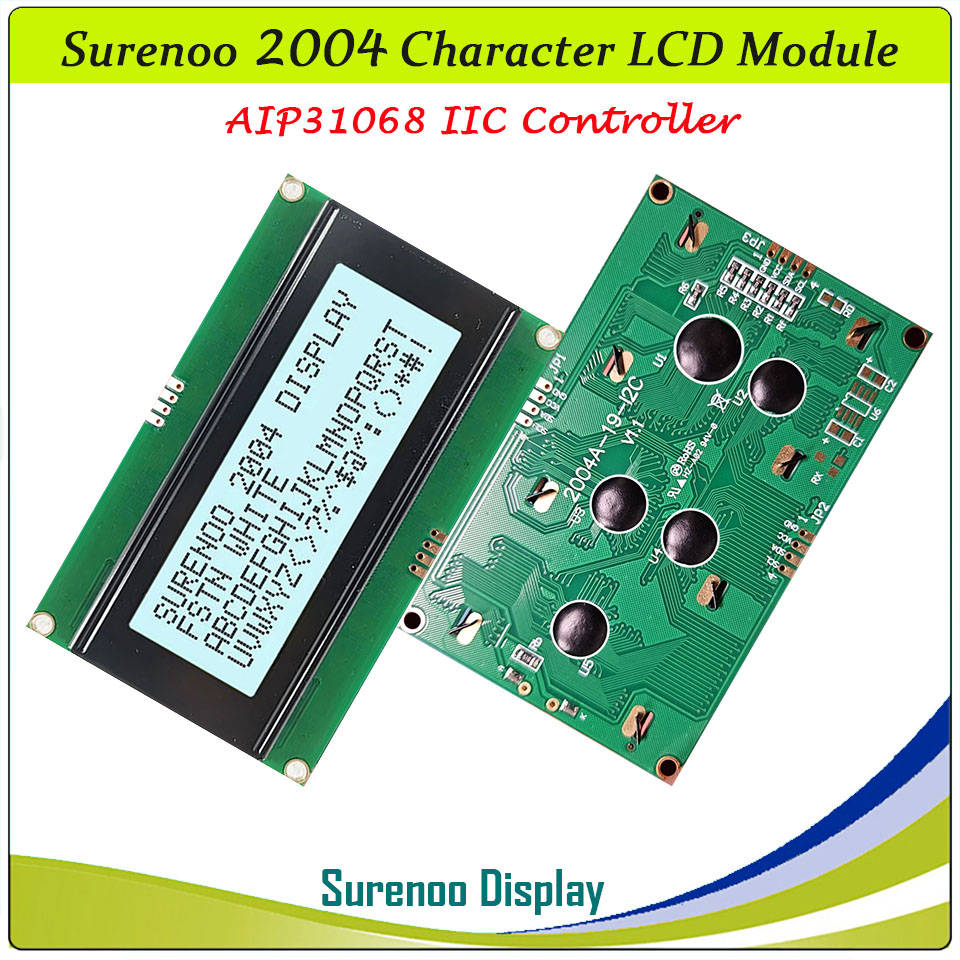 SLC2004A2 PCB=98.00X60.00MM 2004 20*4 Surenoo Character LCD Module Display Screen Panel Integrated Serial IIC I2C AIP31068 Controller STN Yellow Green STN Blue FSTN Positive LED Backlight for Arduino UNO Nano Mega2560