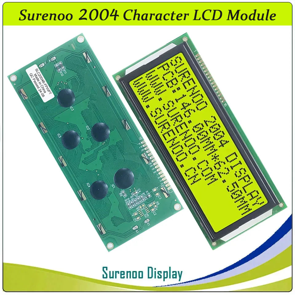 SLC2004B PCB=146.00X62.50MM 2004 20*4 Surenoo Character LCD Module Display Screen Panel 6800 4-bit 8-bit Parallel Serial IIC I2C AIP31066 SPLC780D ST7066 PCF8574 Controller STN Yellow Green STN Blue VA-TN Negative FSTN Positive LED Backlight