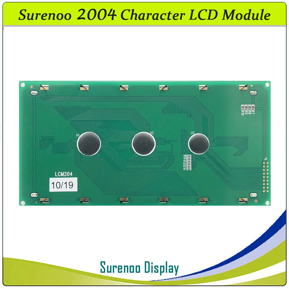 SLC2004C PCB=182.00X90.00MM 2004 20*4 Surenoo Character LCD Module Display Screen Panel 6800 4-bit 8-bit Parallel Serial IIC I2C AIP31066 SPLC780D ST7066 PCF8574 Controller STN Yellow Green LED Backlight