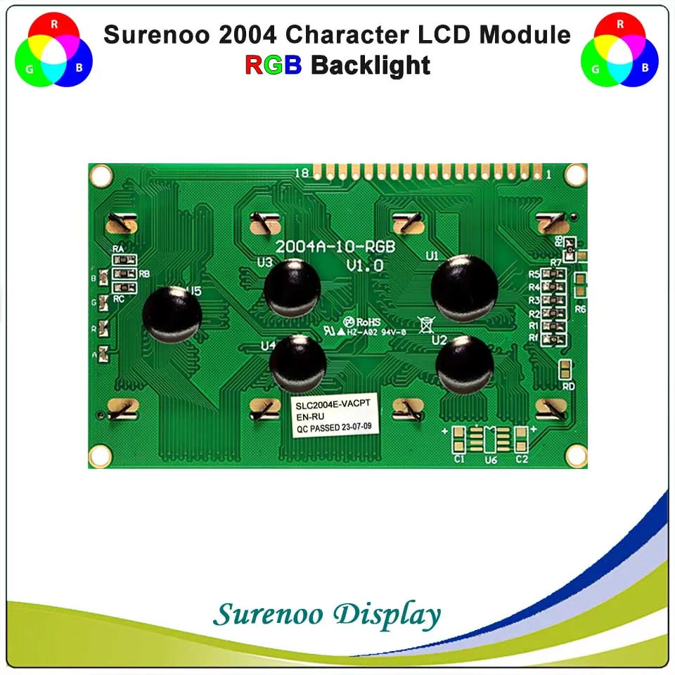 SLC2004E PCB=98.00X60.00MM 2004 20*4 Surenoo Character LCD Module Display Screen Panel 6800 4-bit 8-bit Parallel AIP31066 SPLC780D ST7066 Controller FSTN Positive VA-TN Black Negative and RGB LED Backlight