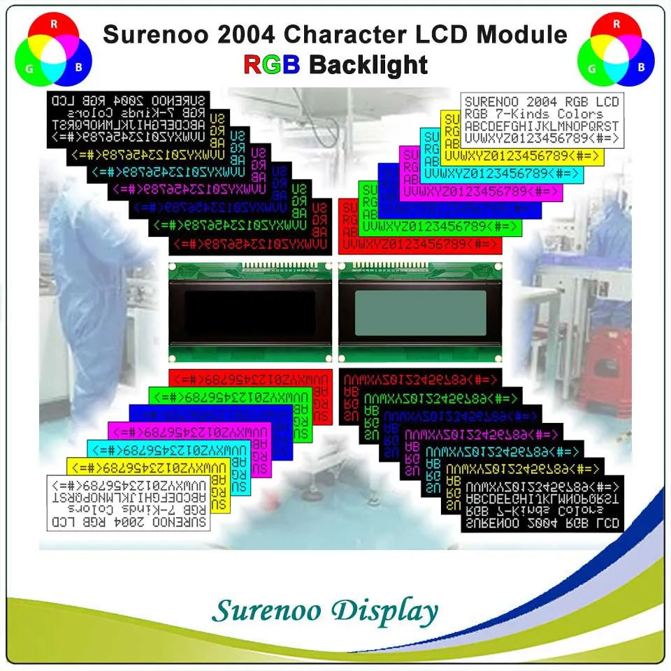 SLC2004E PCB=98.00X60.00MM 2004 20*4 Surenoo Character LCD Module Display Screen Panel 6800 4-bit 8-bit Parallel AIP31066 SPLC780D ST7066 Controller FSTN Positive VA-TN Black Negative and RGB LED Backlight