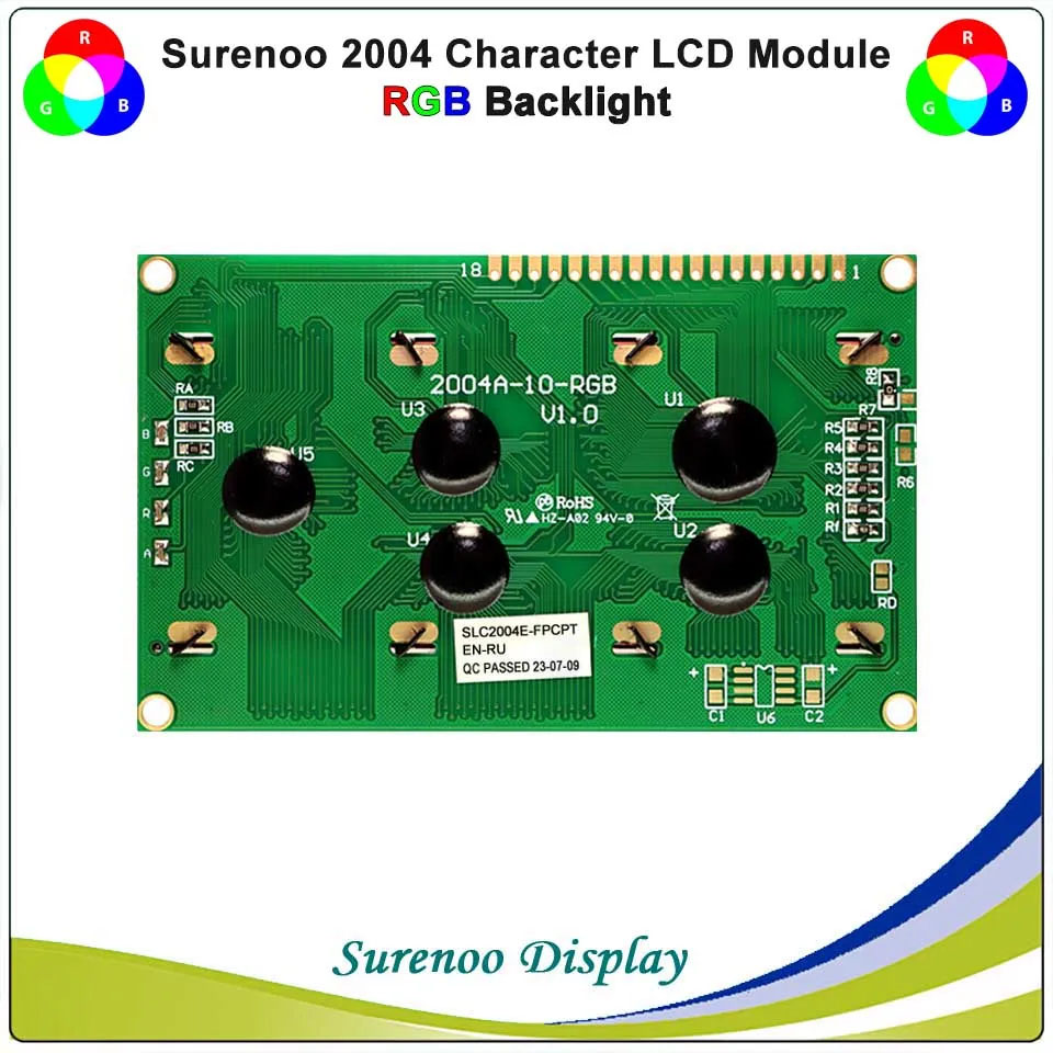 SLC2004E PCB=98.00X60.00MM 2004 20*4 Surenoo Character LCD Module Display Screen Panel 6800 4-bit 8-bit Parallel AIP31066 SPLC780D ST7066 Controller FSTN Positive VA-TN Black Negative and RGB LED Backlight