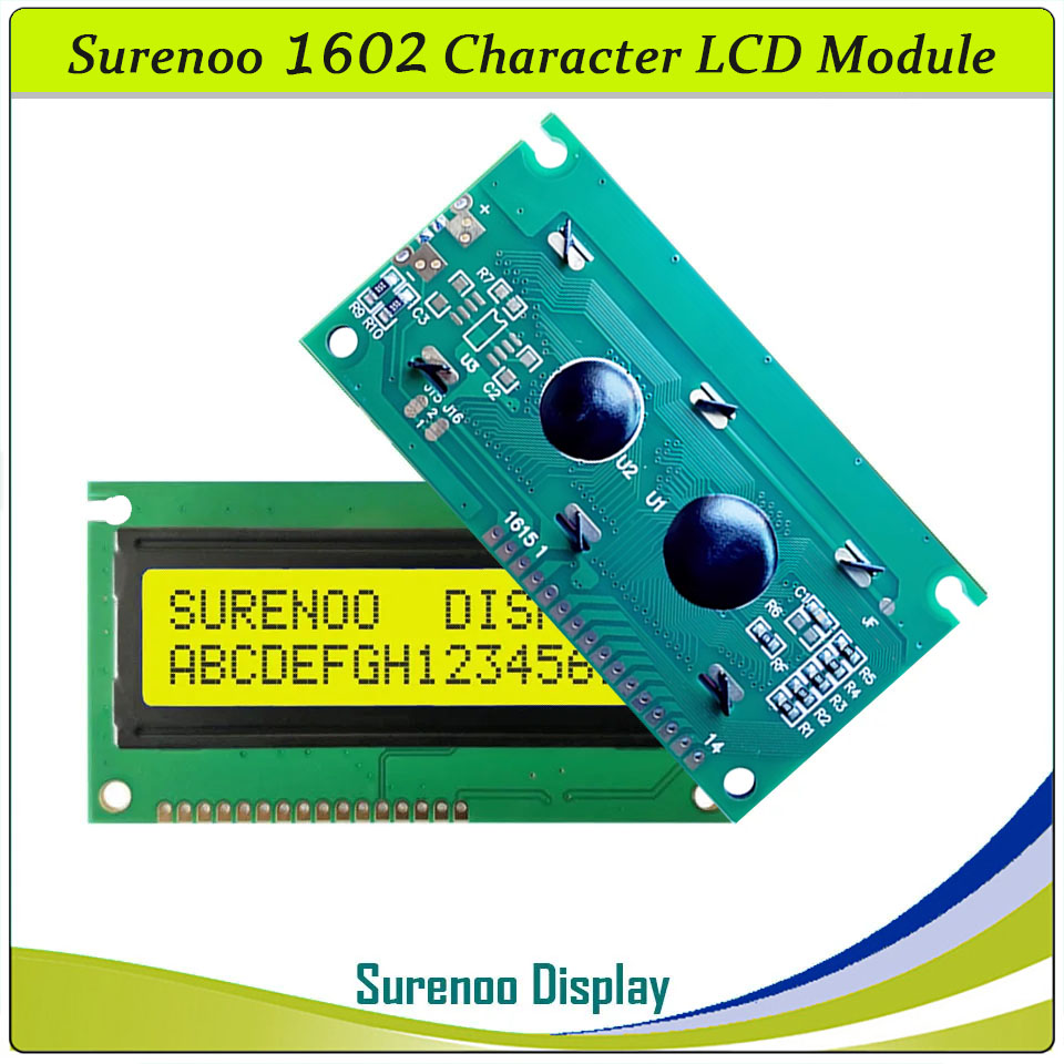 SLC1602D PCB=84.00X44.00MM 1602 16*2 Surenoo Character LCD Module Display Screen Panel 6800 4-bit 8-bit Parallel AIP31066 SPLC780D ST7066 Controller STN Yellow Green STN Blue Negative FSTN Positive LED Backlight