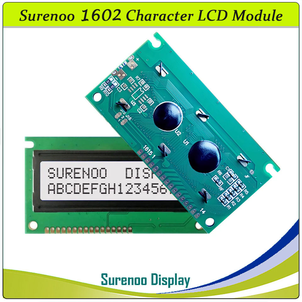 SLC1602D PCB=84.00X44.00MM 1602 16*2 Surenoo Character LCD Module Display Screen Panel 6800 4-bit 8-bit Parallel AIP31066 SPLC780D ST7066 Controller STN Yellow Green STN Blue Negative FSTN Positive LED Backlight
