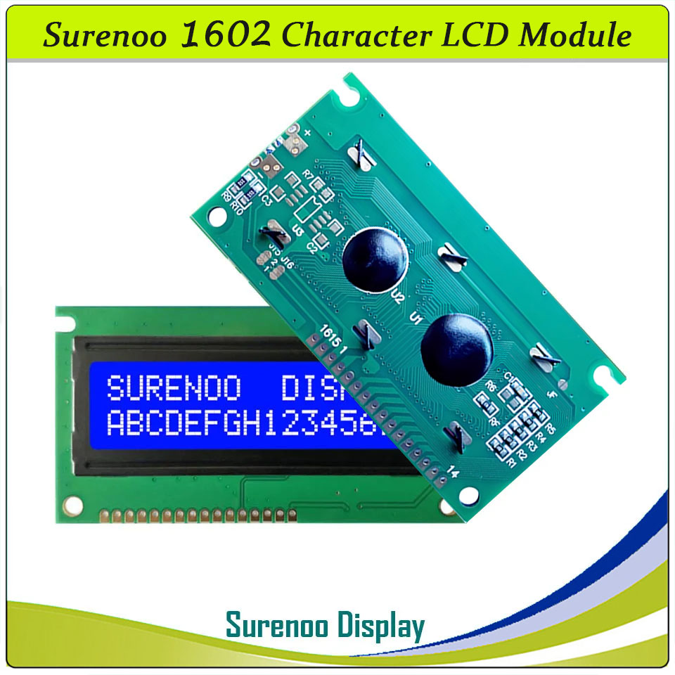 SLC1602D PCB=84.00X44.00MM 1602 16*2 Surenoo Character LCD Module Display Screen Panel 6800 4-bit 8-bit Parallel AIP31066 SPLC780D ST7066 Controller STN Yellow Green STN Blue Negative FSTN Positive LED Backlight