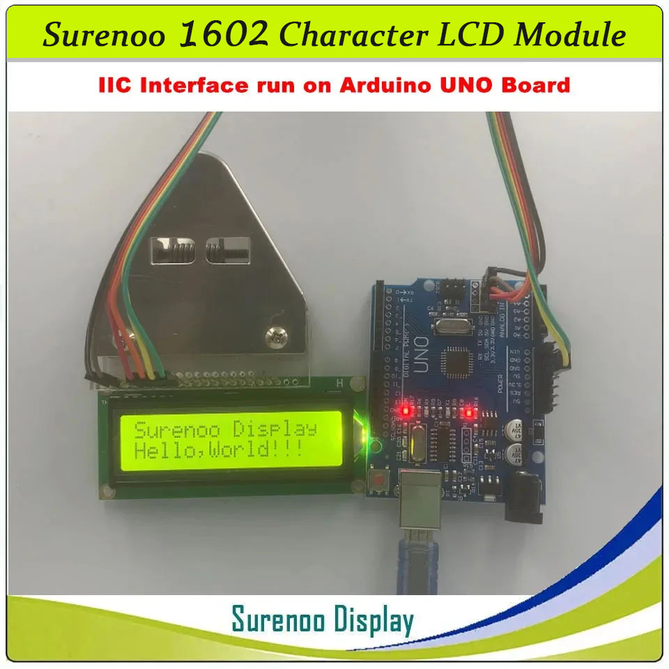 SLC1602G PCB=80.00X36.00MM 1602 16*2 Surenoo Character LCD Module Display Screen Panel Integrated Serial 3-Wire SPI IIC I2C AIP31068 Controller STN Yellow Green STN Blue FSTN Positive LED Backlight for Arduino UNO Nano Mega2560