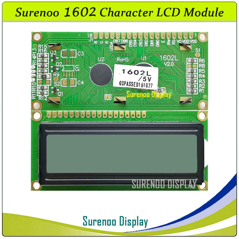 SLC1602L PCB=80.00X36.00 1602 16*2 Surenoo Character LCD Module Display Screen Panel 6800 4-bit 8-bit Parallel AIP31066 SPLC780D ST7066 Controller FSTN Positive Double D-FSTN Negative with RGB LED Backlight