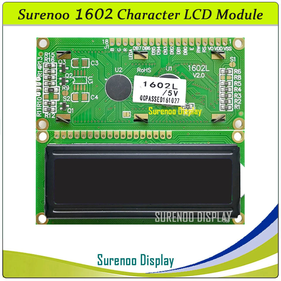 SLC1602L PCB=80.00X36.00 1602 16*2 Surenoo Character LCD Module Display Screen Panel 6800 4-bit 8-bit Parallel AIP31066 SPLC780D ST7066 Controller FSTN Positive Double D-FSTN Negative with RGB LED Backlight