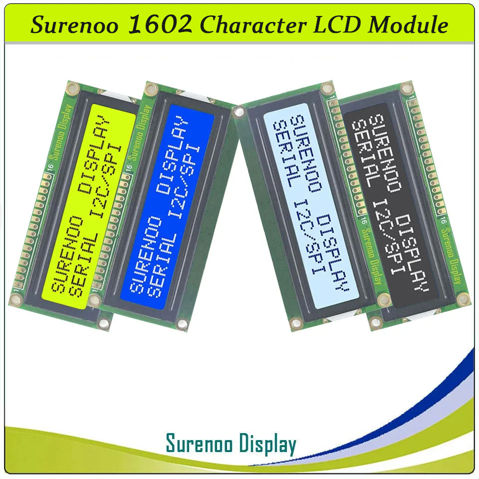 SLC1602J PCB=80.00X36.00MM 1602 16*2 Surenoo Character LCD Module Display Screen Panel Integrated Serial 3-Wire SPI IIC I2C AIP31068 Controller STN Yellow Green STN Blue FSTN Positive LED Backlight for Arduino UNO Nano Mega2560