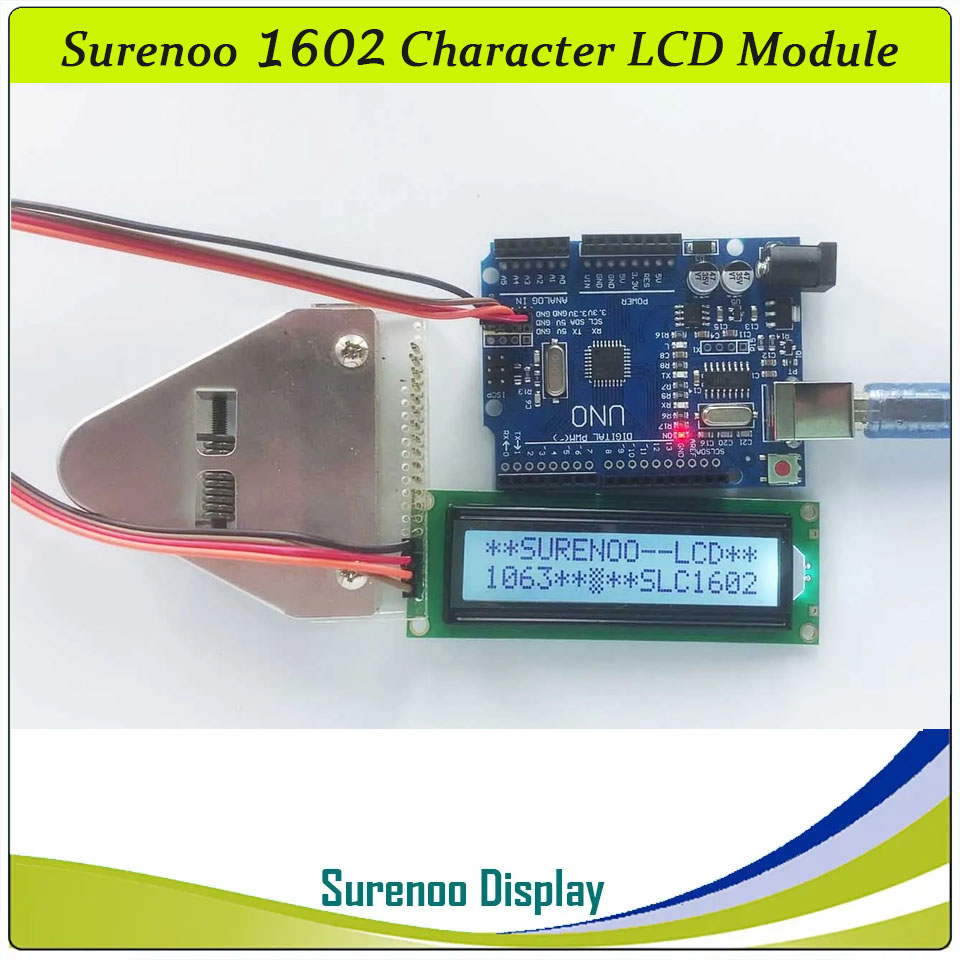 SLC1602P PCB=86.00X30.00MM 1602 16*2 Surenoo Character LCD Module Display Screen Panel Integrated Parallel Serial 3-Wire SPI IIC I2C RW1063 Controller STN Yellow Green STN Blue FSTN Positive LED Backlight for Arduino UNO Nano Mega2560