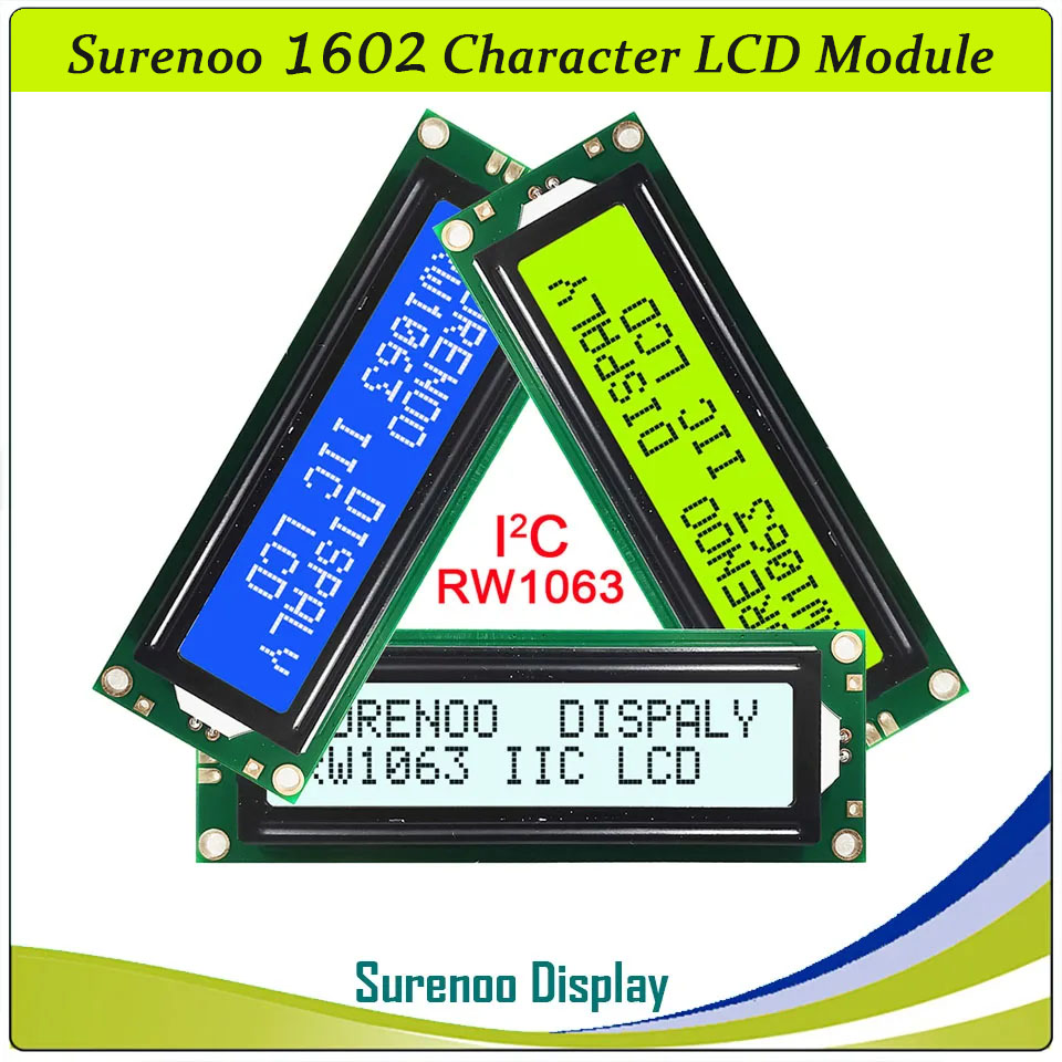 SLC1602P PCB=86.00X30.00MM 1602 16*2 Surenoo Character LCD Module Display Screen Panel Integrated Parallel Serial 3-Wire SPI IIC I2C RW1063 Controller STN Yellow Green STN Blue FSTN Positive LED Backlight for Arduino UNO Nano Mega2560