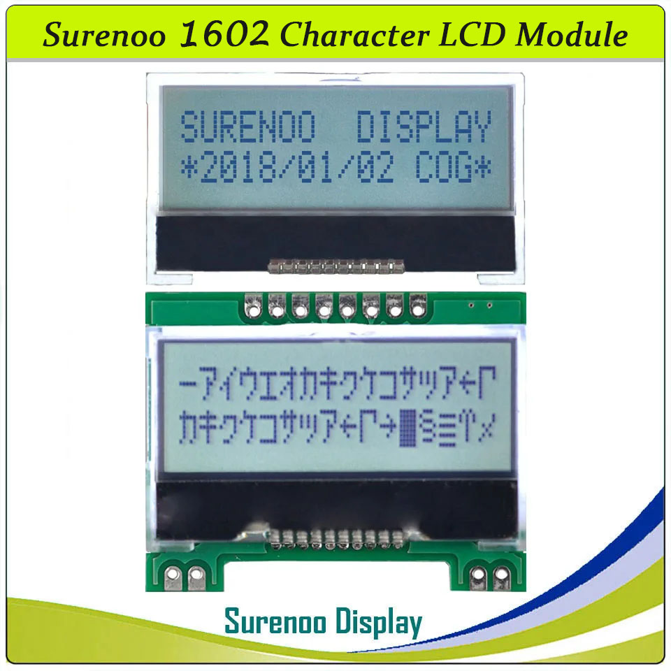SLC1602I PCB=41.50X33.30MM 1602 16*2 COG Surenoo Character LCD Module Display Screen Panel Integrated Serial SPI ST7032 Controller FSTN Positive LCD with White LED Backlight for Arduino UNO Nano Mega2560