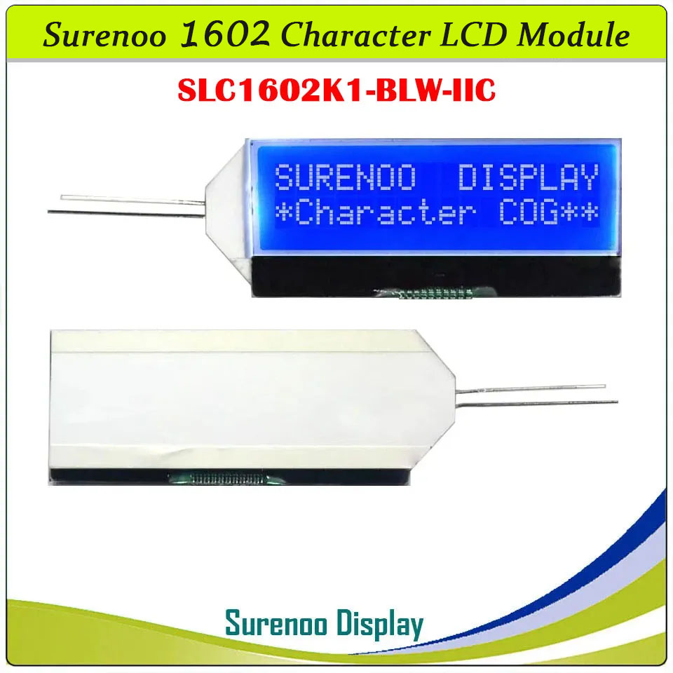 SLC1602K PCB=66.70X37.46MM 1602 16*2 COG Surenoo Character LCD Module Display Screen Panel Integrated Serial IIC I2C ST7032i Controller STN Blue Negative LCD with White LED Backlight for Arduino UNO Nano Mega2560