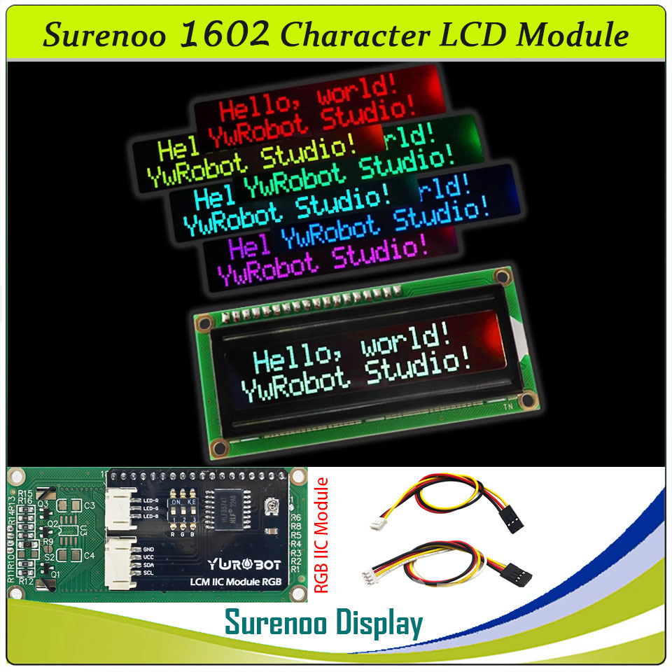 SLC1602L PCB=80.00X36.00 1602 16*2 Surenoo Character LCD Module Display Screen Panel 6800 4-bit 8-bit Parallel AIP31066 SPLC780D ST7066 Controller FSTN Positive Double D-FSTN Negative with RGB LED Backlight