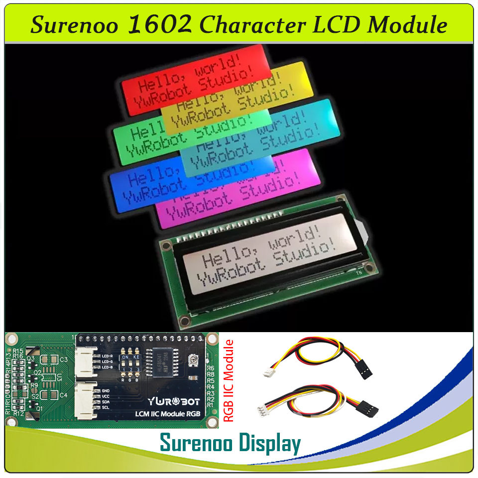 SLC1602L PCB=80.00X36.00 1602 16*2 Surenoo Character LCD Module Display Screen Panel 6800 4-bit 8-bit Parallel AIP31066 SPLC780D ST7066 Controller FSTN Positive Double D-FSTN Negative with RGB LED Backlight