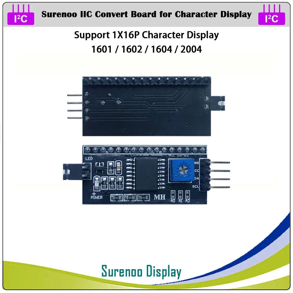 Surenoo PCF8574T Serial IIC I2C PCB Adapter for AIP31066 ST7066 SPC780D HD44780 Controller 0801 0802 1601 1602 1604 2002 2004 2402 4002 Character LCD OLED VFD Module Display Screen Panel