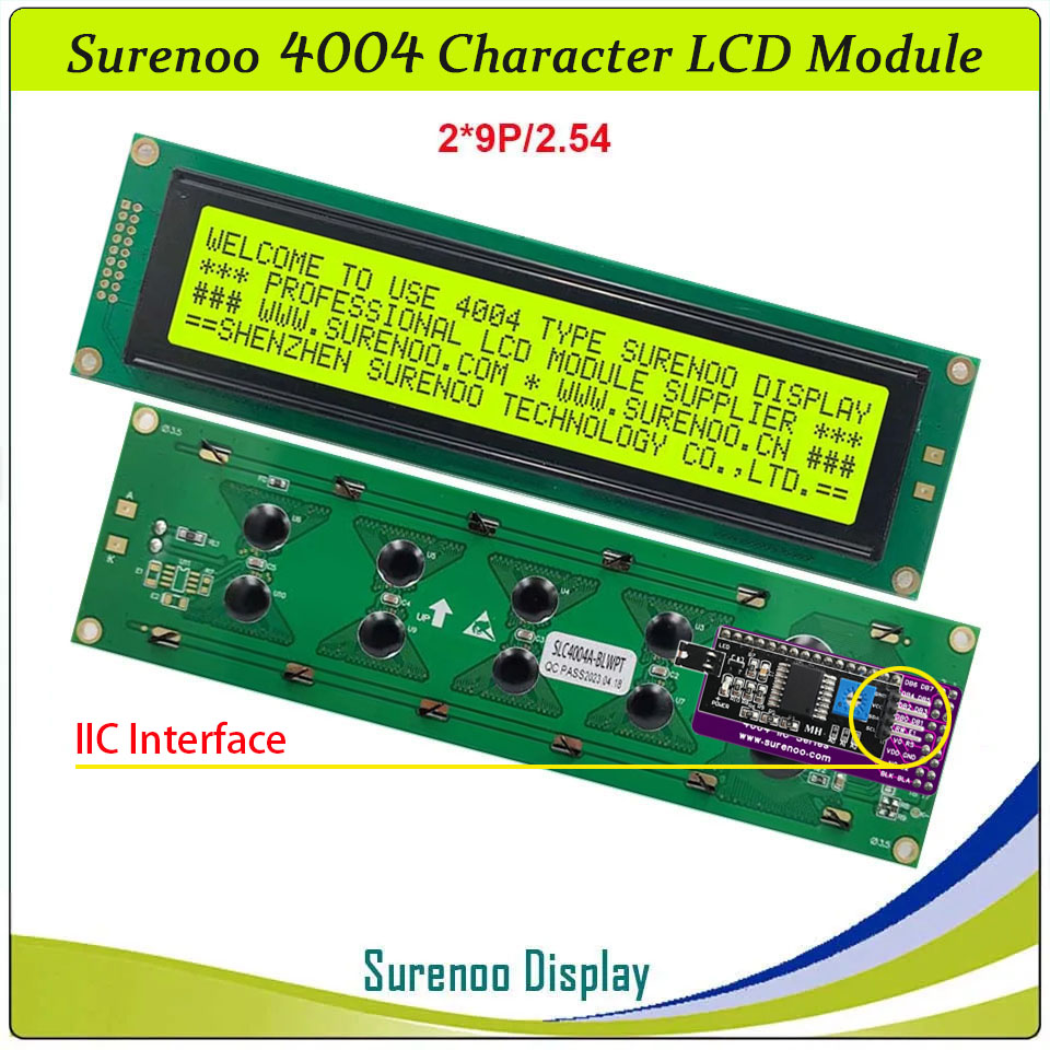 SLC4004A Outline=190.00X54.00MM 4004 40*4 Surenoo Character LCD Module Display Screen Panel 6800 4/8-bit Parallel Serial IIC I2C LCD2USB USB2LCD AIP31066 SPLC780D ST7066 Controller STN Yellow Green Blue Negative LED Backlight for LCD Smartie AIDA64