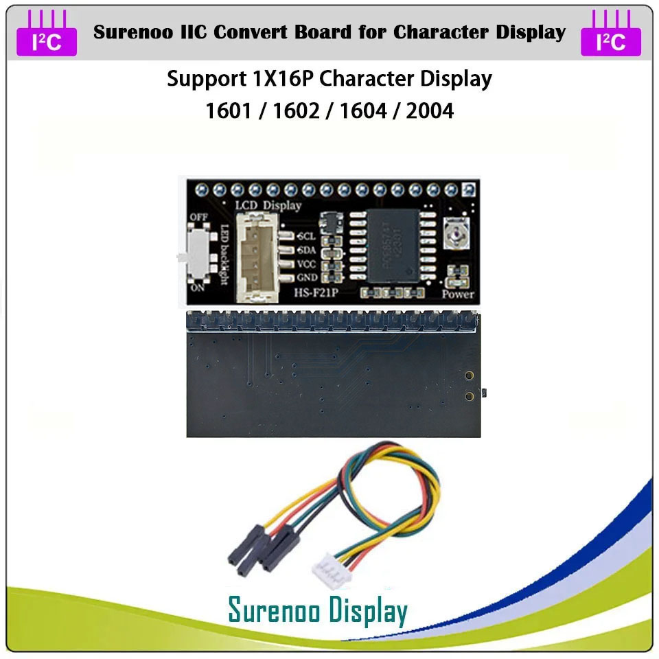 Surenoo PCF8574T Serial IIC I2C PCB Adapter for AIP31066 ST7066 SPC780D HD44780 Controller 0801 0802 1601 1602 1604 2002 2004 2402 4002 Character LCD OLED VFD Module Display Screen Panel