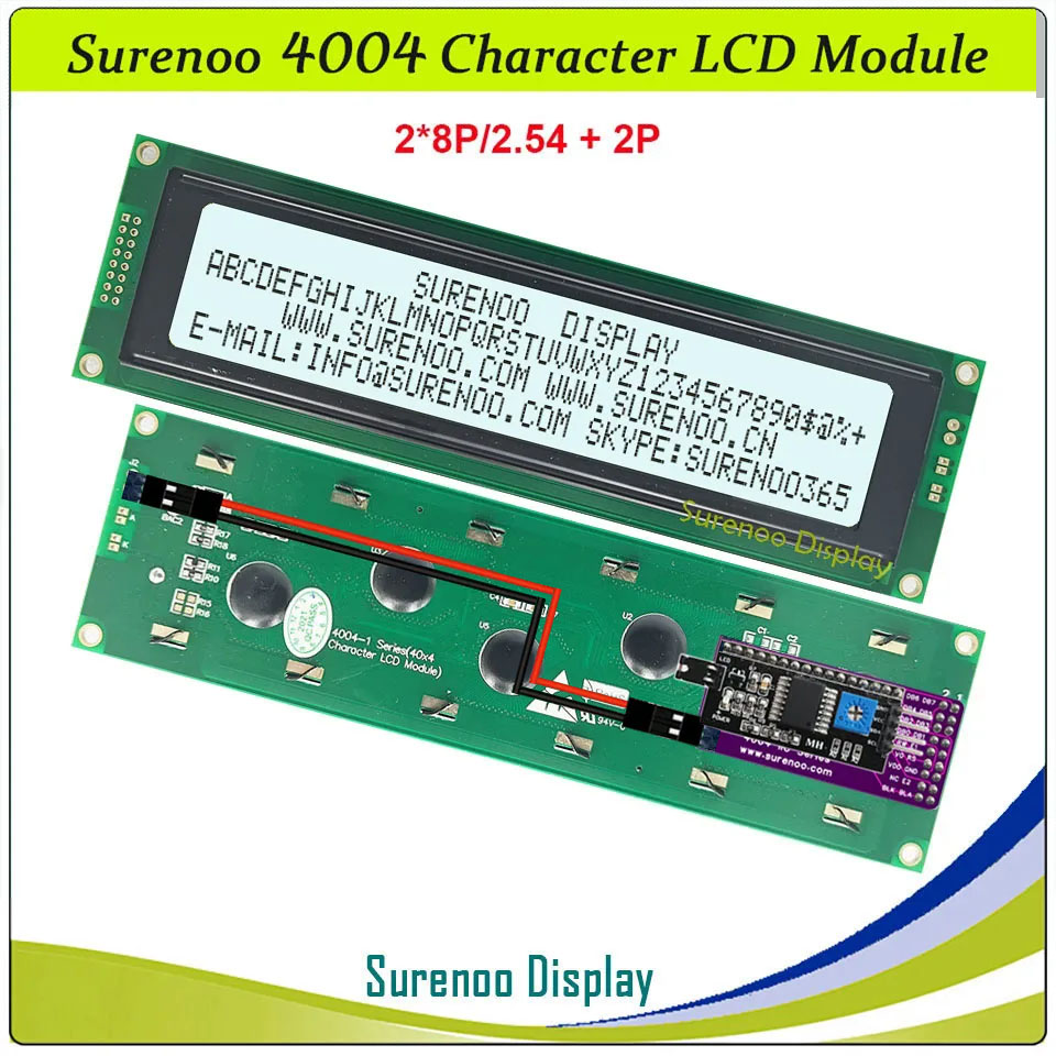 SLC4004A Outline=190.00X54.00MM 4004 40*4 Surenoo Character LCD Module Display Screen Panel 6800 4/8-bit Parallel Serial IIC I2C LCD2USB USB2LCD AIP31066 SPLC780D ST7066 Controller STN Yellow Green Blue Negative LED Backlight for LCD Smartie AIDA64