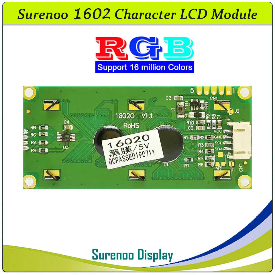 SLC1602O PCB=80.00X36.00 1602 16*2 Surenoo Character LCD Module Display Screen Panel Serial IIC I2C AIP31068 Controller RGB LED Controller SN3193 FSTN Positive D-FSTN Negative with RGB LED Backlight for Arduino UNO Mega2560 Nano RaspBerry Pi