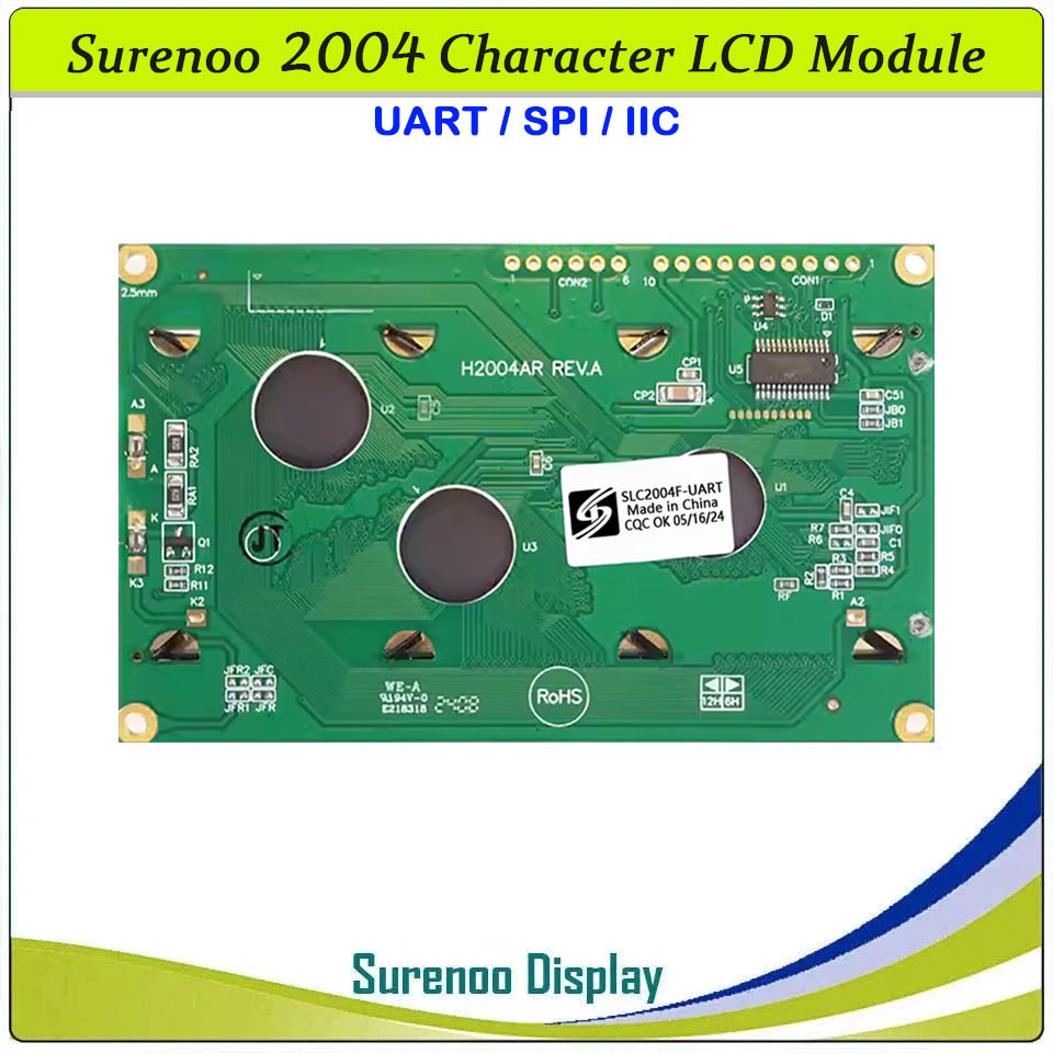 SLC2004F PCB=98.00X60.00MM 2004 20*4 Surenoo Serial UART SPI IIC I2C Character LCD Module Display Screen Panel ST7066 Controller STN Yellow Green Blue Negative FSTN Positive White LED Backlight for PLC 8051 PIC AVR ARM MPU