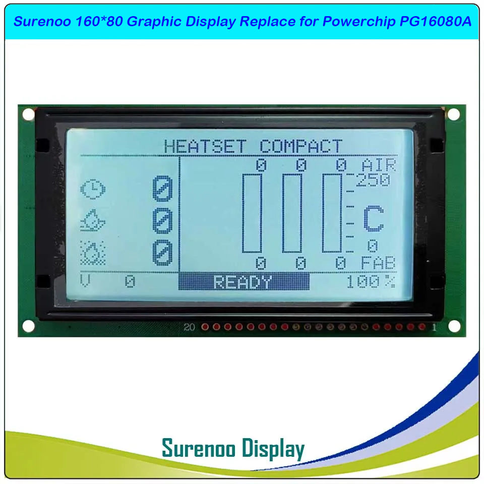 Surenoo Brand New 16080 160*80 Graphic LCD Module Display Screen Panel Replace Replacement for Compatible with Powerchip PG16080A with FFC Cable