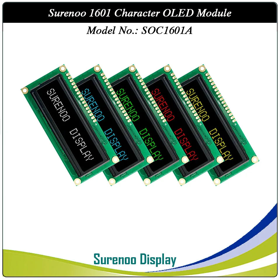 Surenoo OLED Module SOC1601A Outline=80.00X36.00MM Compatible Standard 1601 16*01 16X01 Character LCD Module Display Screen Panel 6800 4/8-bit Parallel Serial SPI WS0010 Controller