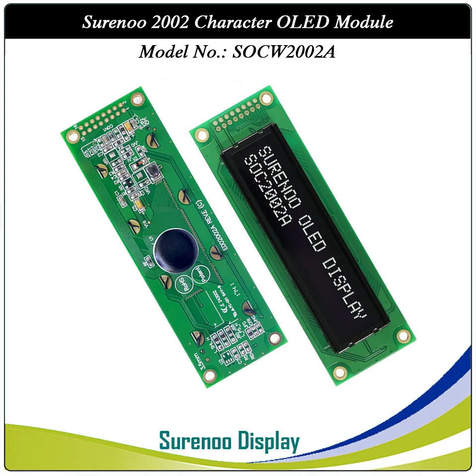 Surenoo OLED Module SOC2002A Outline=116.00X37.00MM Compatible Standard 2002 20*02 20X02 Character LCD Module Display Screen Panel 6800 4/8-bit Parallel Serial SPI WS0010 Controller
