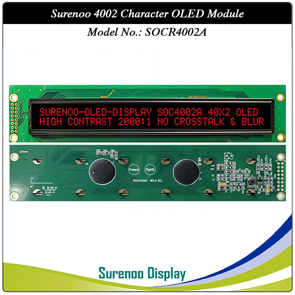 Surenoo OLED Module SOC4002A Outline=182.00X38.50MM Compatible Standard 4002 40*02 40X02 Character LCD Module Display Screen Panel 6800 4/8-bit Parallel Serial SPI WS0010 Controller