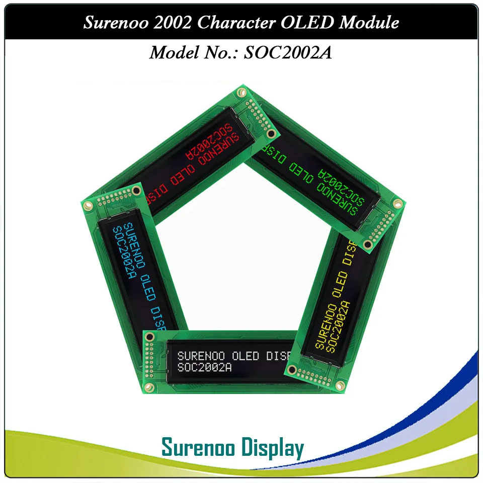 Surenoo OLED Module SOC2002A Outline=116.00X37.00MM Compatible Standard 2002 20*02 20X02 Character LCD Module Display Screen Panel 6800 4/8-bit Parallel Serial SPI WS0010 Controller