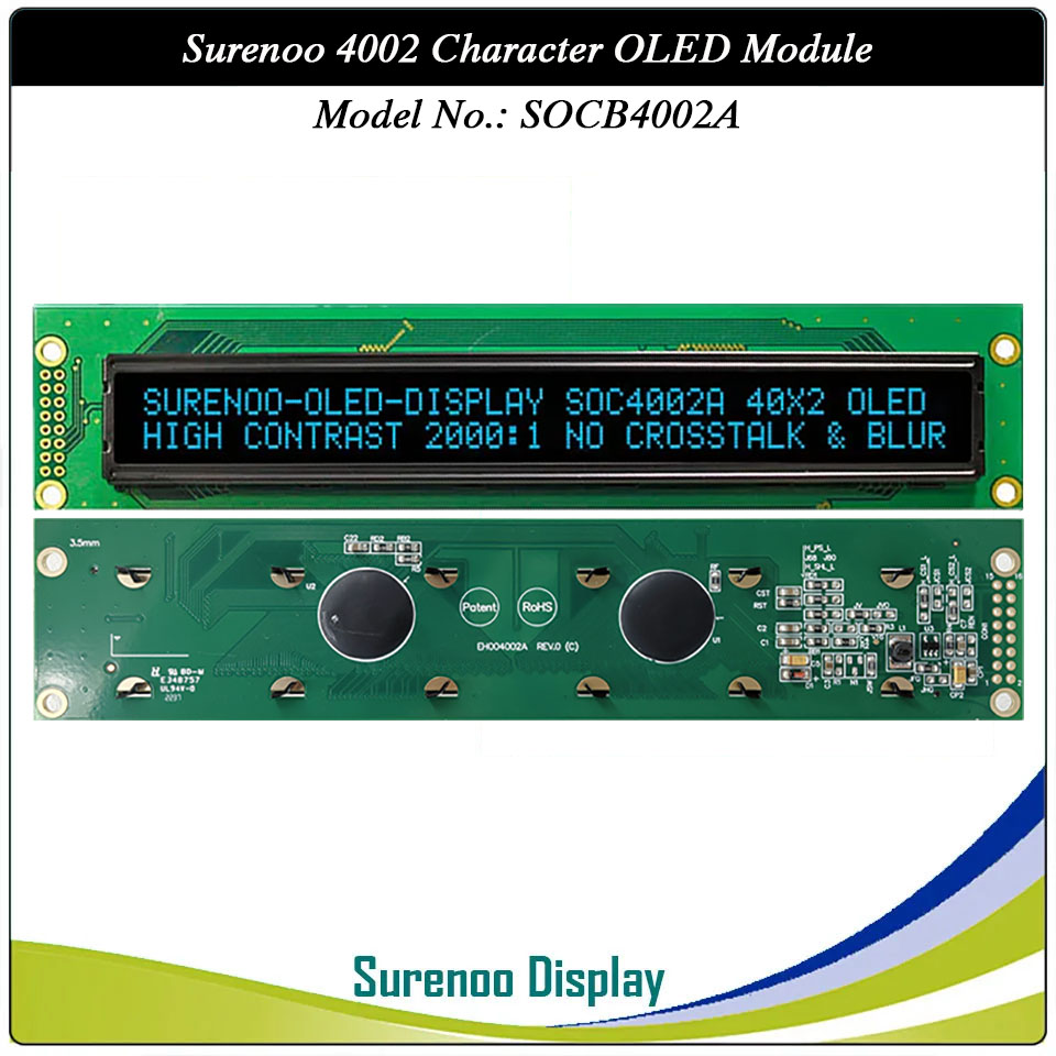 Surenoo OLED Module SOC4002A Outline=182.00X38.50MM Compatible Standard 4002 40*02 40X02 Character LCD Module Display Screen Panel 6800 4/8-bit Parallel Serial SPI WS0010 Controller