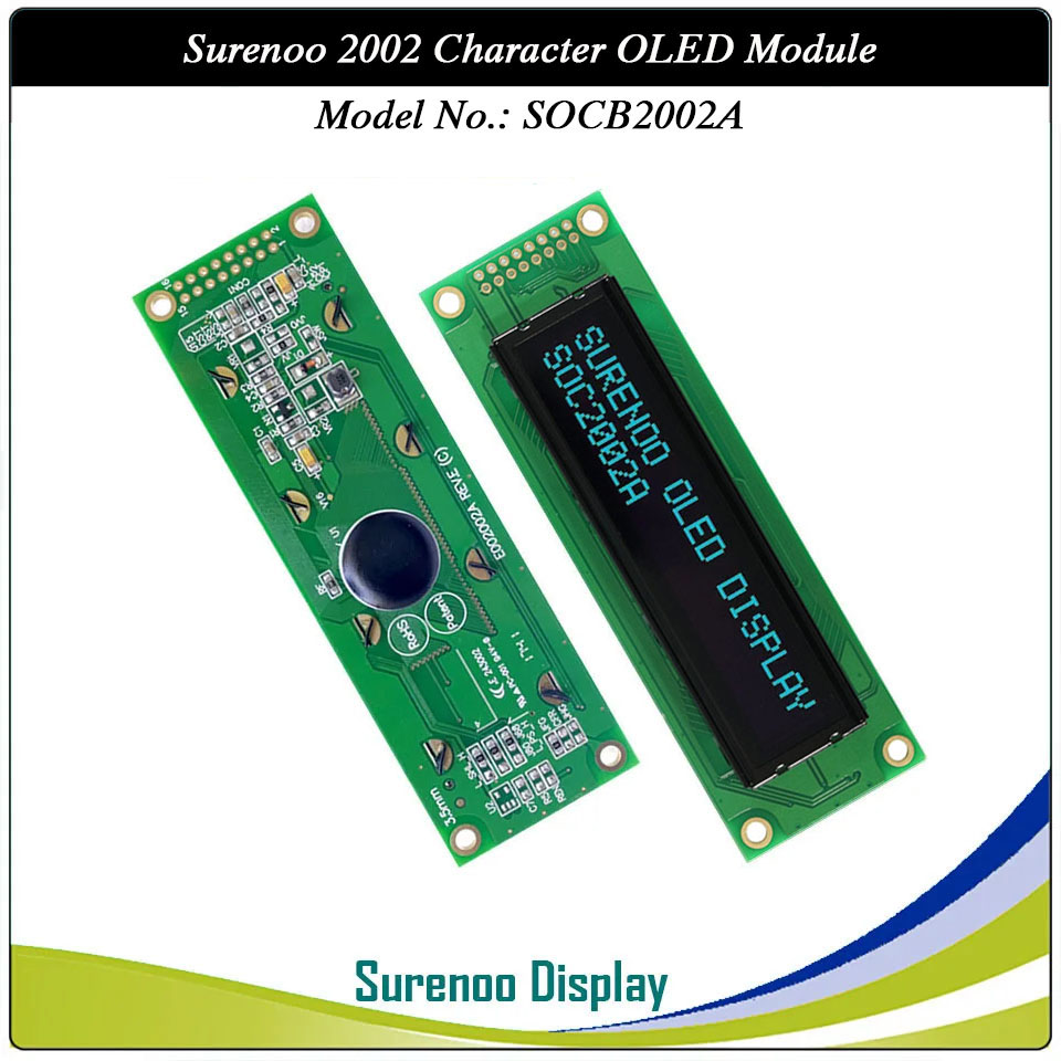 Surenoo OLED Module SOC2002A Outline=116.00X37.00MM Compatible Standard 2002 20*02 20X02 Character LCD Module Display Screen Panel 6800 4/8-bit Parallel Serial SPI WS0010 Controller