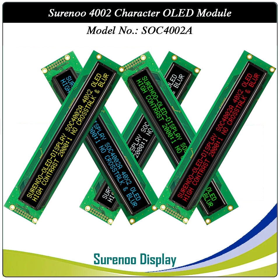 Surenoo OLED Module SOC4002A Outline=182.00X38.50MM Compatible Standard 4002 40*02 40X02 Character LCD Module Display Screen Panel 6800 4/8-bit Parallel Serial SPI WS0010 Controller