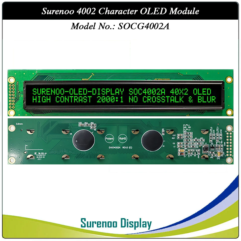 Surenoo OLED Module SOC4002A Outline=182.00X38.50MM Compatible Standard 4002 40*02 40X02 Character LCD Module Display Screen Panel 6800 4/8-bit Parallel Serial SPI WS0010 Controller