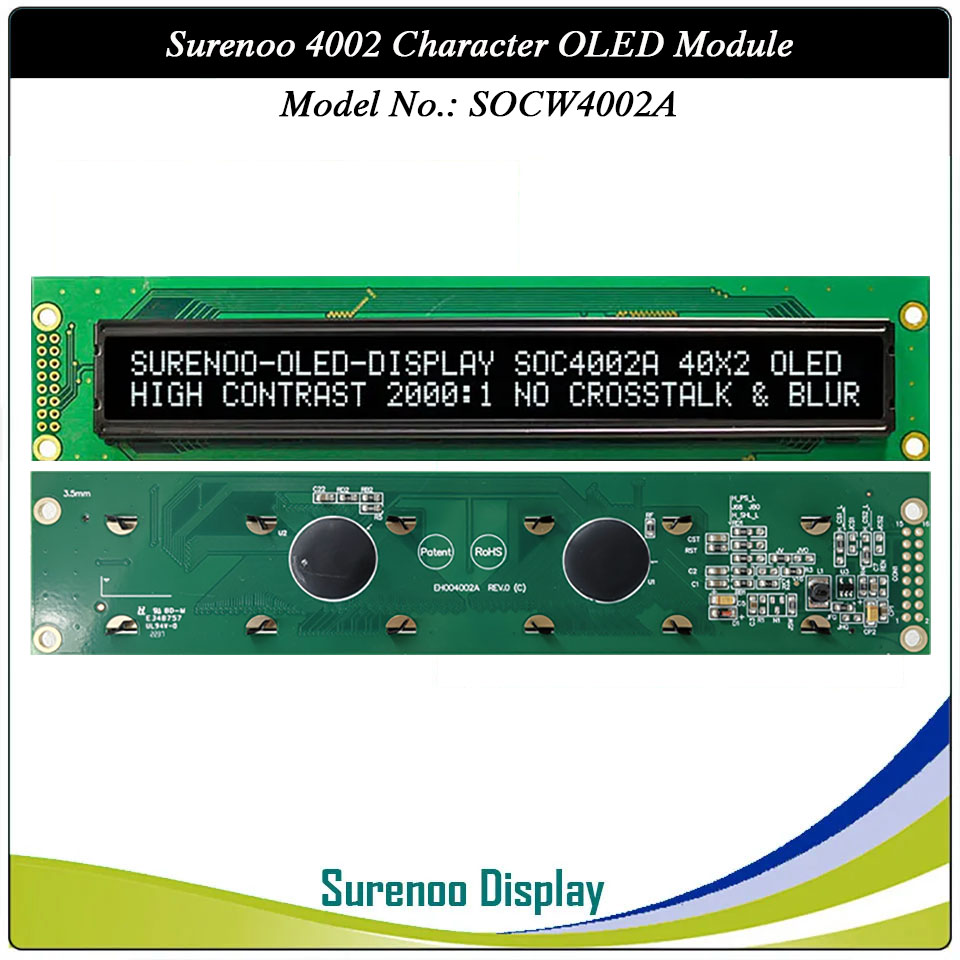Surenoo OLED Module SOC4002A Outline=182.00X38.50MM Compatible Standard 4002 40*02 40X02 Character LCD Module Display Screen Panel 6800 4/8-bit Parallel Serial SPI WS0010 Controller
