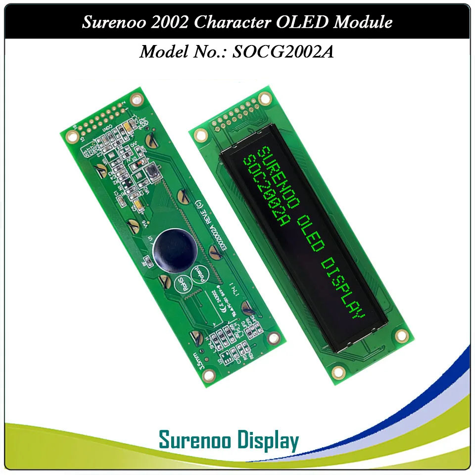 Surenoo OLED Module SOC2002A Outline=116.00X37.00MM Compatible Standard 2002 20*02 20X02 Character LCD Module Display Screen Panel 6800 4/8-bit Parallel Serial SPI WS0010 Controller