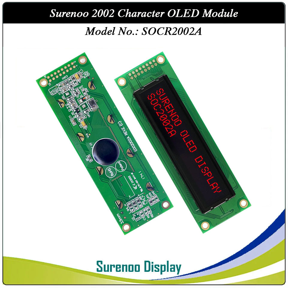 Surenoo OLED Module SOC2002A Outline=116.00X37.00MM Compatible Standard 2002 20*02 20X02 Character LCD Module Display Screen Panel 6800 4/8-bit Parallel Serial SPI WS0010 Controller
