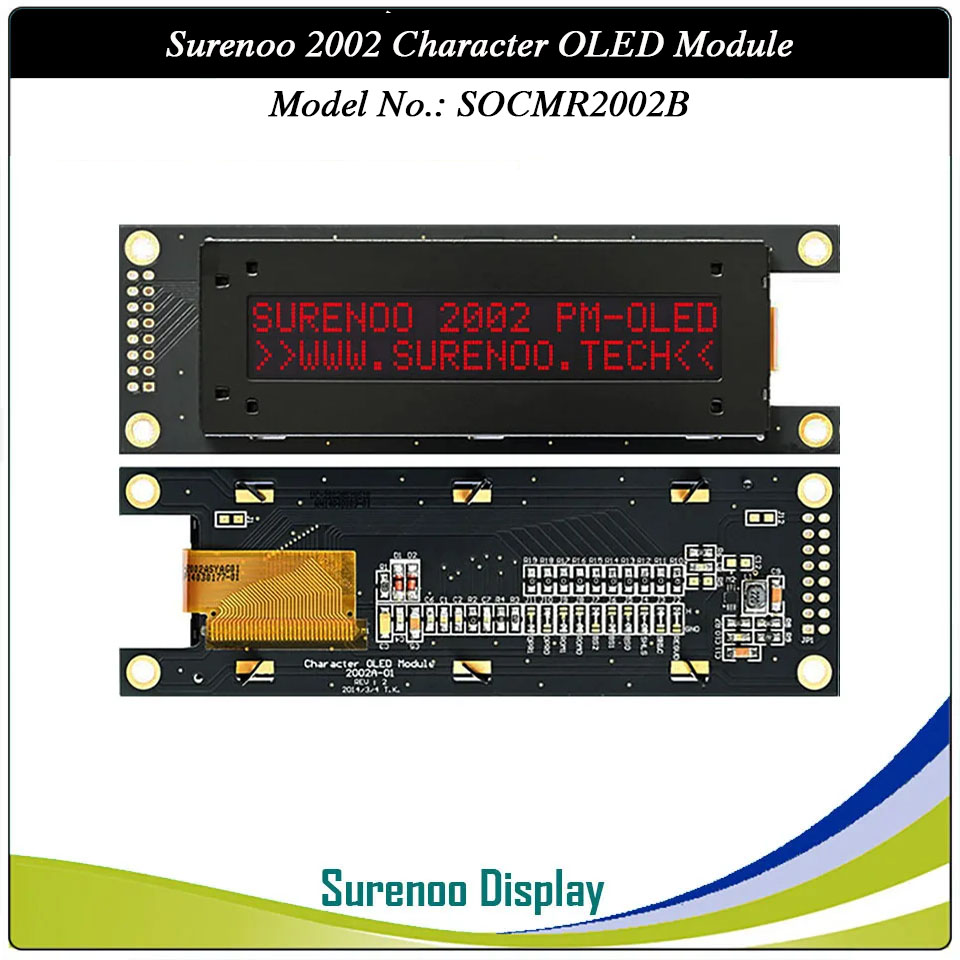 Surenoo COG OLED Module SOC2002B Outline=116.00X37.00MM Compatible Standard 2002 20*02 20X02 Character LCD Module Display Screen Panel 6800 4/8-Bit Parallel Serial SPI IIC I2C SSD1311 US2066 Controller