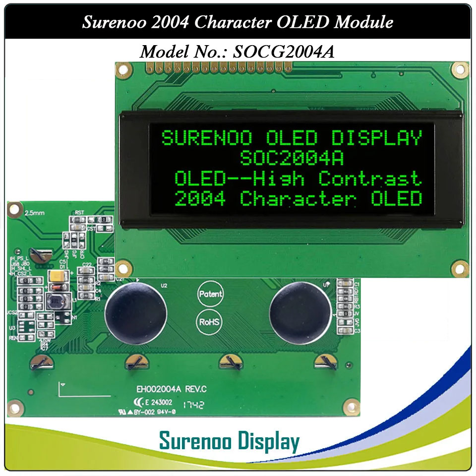 Surenoo OLED Module SOC2004A Outline=98.00X60.00MM Compatible Standard 2004 20*04 20X04 Character LCD Module Display Screen Panel 6800 4/8-bit Parallel Serial SPI WS0010 Controller