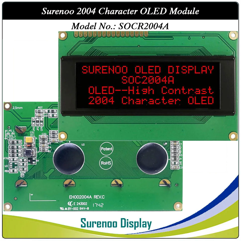 Surenoo OLED Module SOC2004A Outline=98.00X60.00MM Compatible Standard 2004 20*04 20X04 Character LCD Module Display Screen Panel 6800 4/8-bit Parallel Serial SPI WS0010 Controller