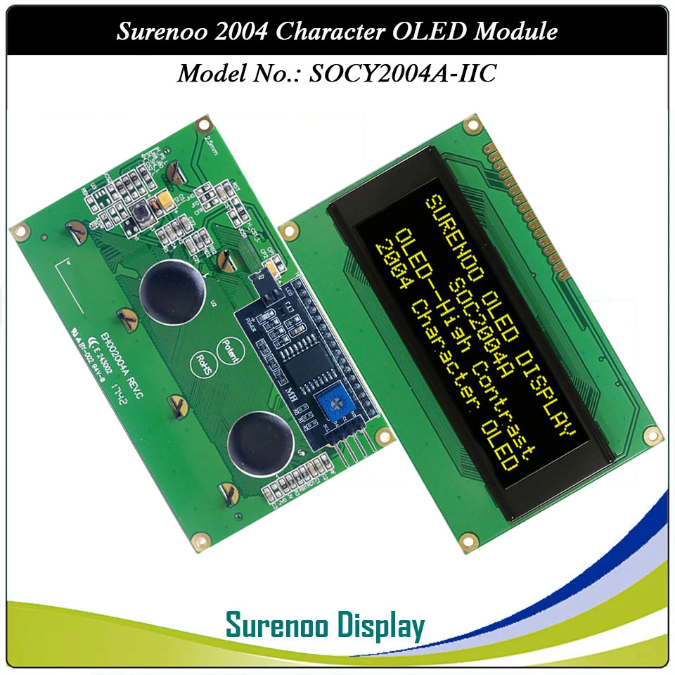 Surenoo OLED Module SOC2004A Outline=98.00X60.00MM Compatible Standard 2004 20*04 20X04 Character LCD Module Display Screen Panel 6800 4/8-bit Parallel Serial SPI WS0010 Controller