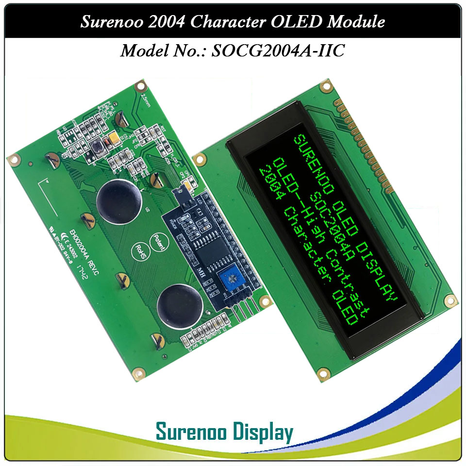 Surenoo OLED Module SOC2004A Outline=98.00X60.00MM Compatible Standard 2004 20*04 20X04 Character LCD Module Display Screen Panel 6800 4/8-bit Parallel Serial SPI WS0010 Controller