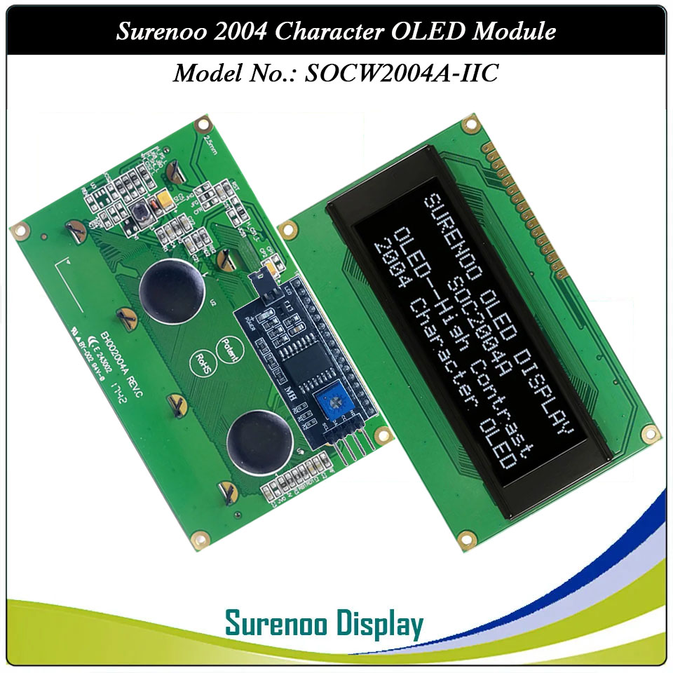 Surenoo OLED Module SOC2004A Outline=98.00X60.00MM Compatible Standard 2004 20*04 20X04 Character LCD Module Display Screen Panel 6800 4/8-bit Parallel Serial SPI WS0010 Controller