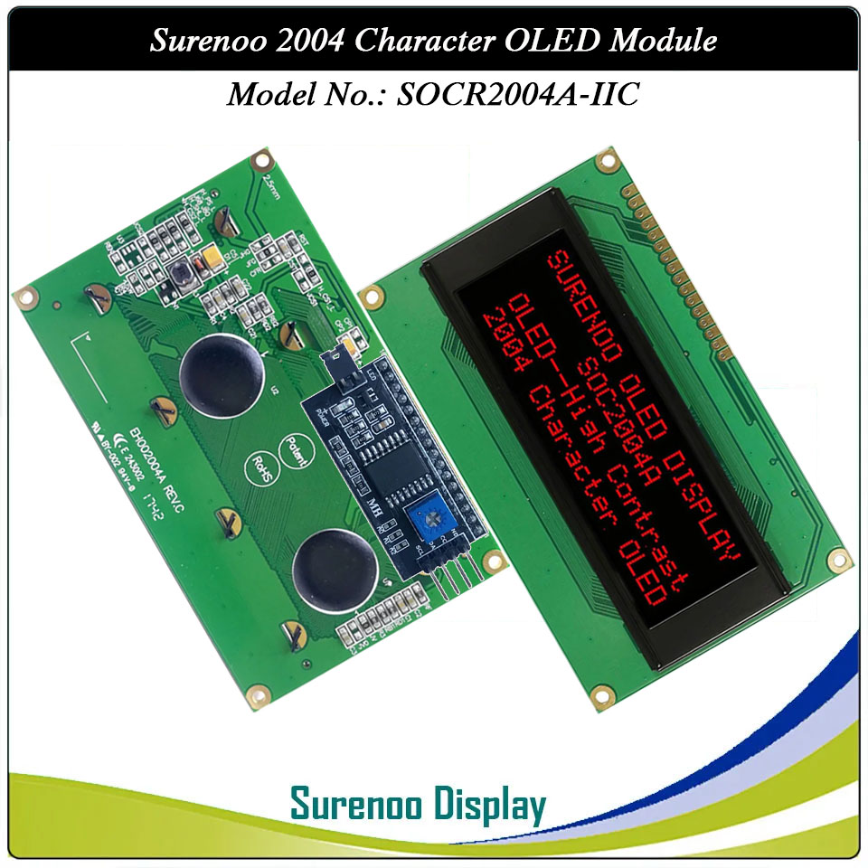 Surenoo OLED Module SOC2004A Outline=98.00X60.00MM Compatible Standard 2004 20*04 20X04 Character LCD Module Display Screen Panel 6800 4/8-bit Parallel Serial SPI WS0010 Controller