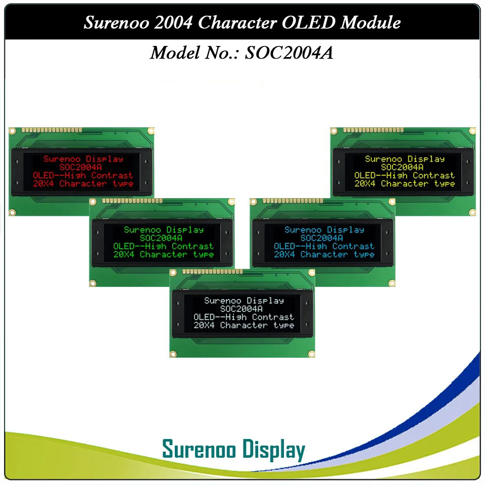 Surenoo OLED Module SOC2004A Outline=98.00X60.00MM Compatible Standard 2004 20*04 20X04 Character LCD Module Display Screen Panel 6800 4/8-bit Parallel Serial SPI WS0010 Controller