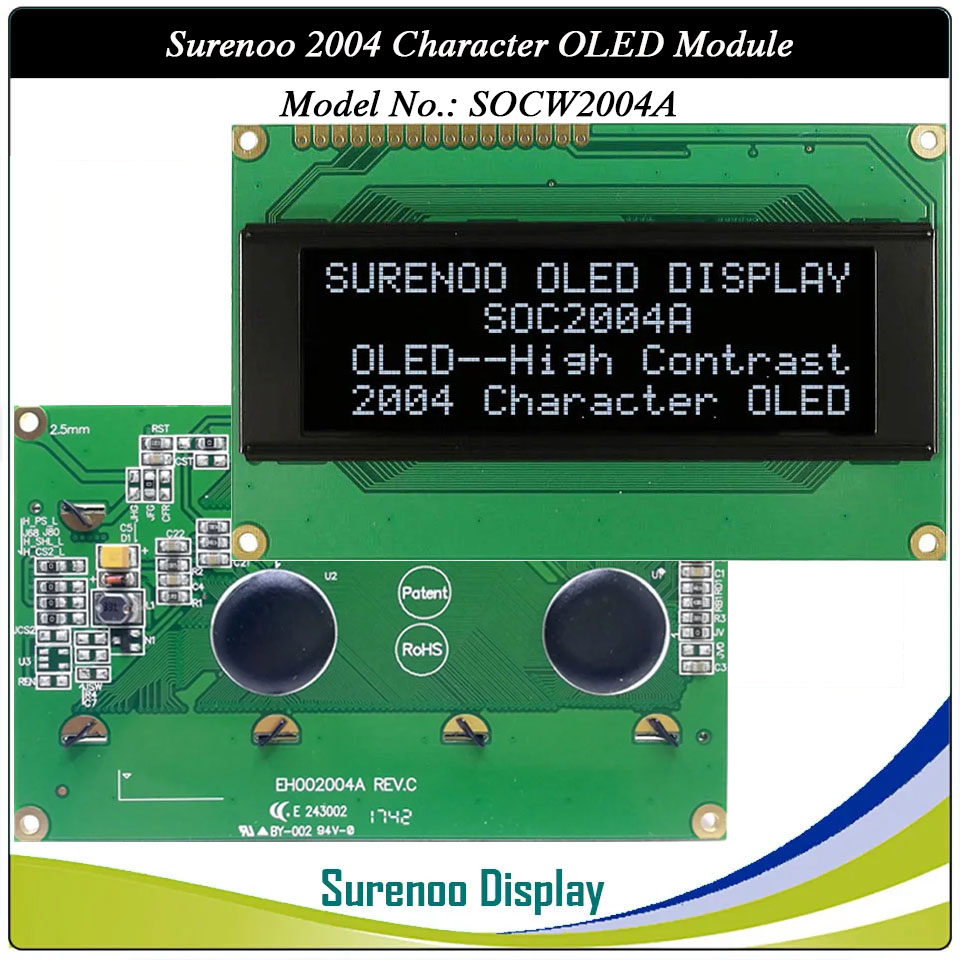Surenoo OLED Module SOC2004A Outline=98.00X60.00MM Compatible Standard 2004 20*04 20X04 Character LCD Module Display Screen Panel 6800 4/8-bit Parallel Serial SPI WS0010 Controller