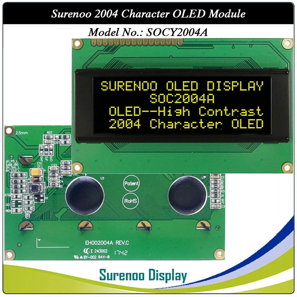 Surenoo OLED Module SOC2004A Outline=98.00X60.00MM Compatible Standard 2004 20*04 20X04 Character LCD Module Display Screen Panel 6800 4/8-bit Parallel Serial SPI WS0010 Controller