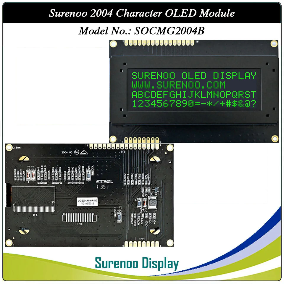 Surenoo COG OLED Module SOC2004B Outline=98.00X60.00MM Compatible Standard 2004 20*04 20X04 Character LCD Module Display Screen Panel 6800 4/8-Bit Parallel Serial SPI IIC I2C SSD1311 US2066 Controller