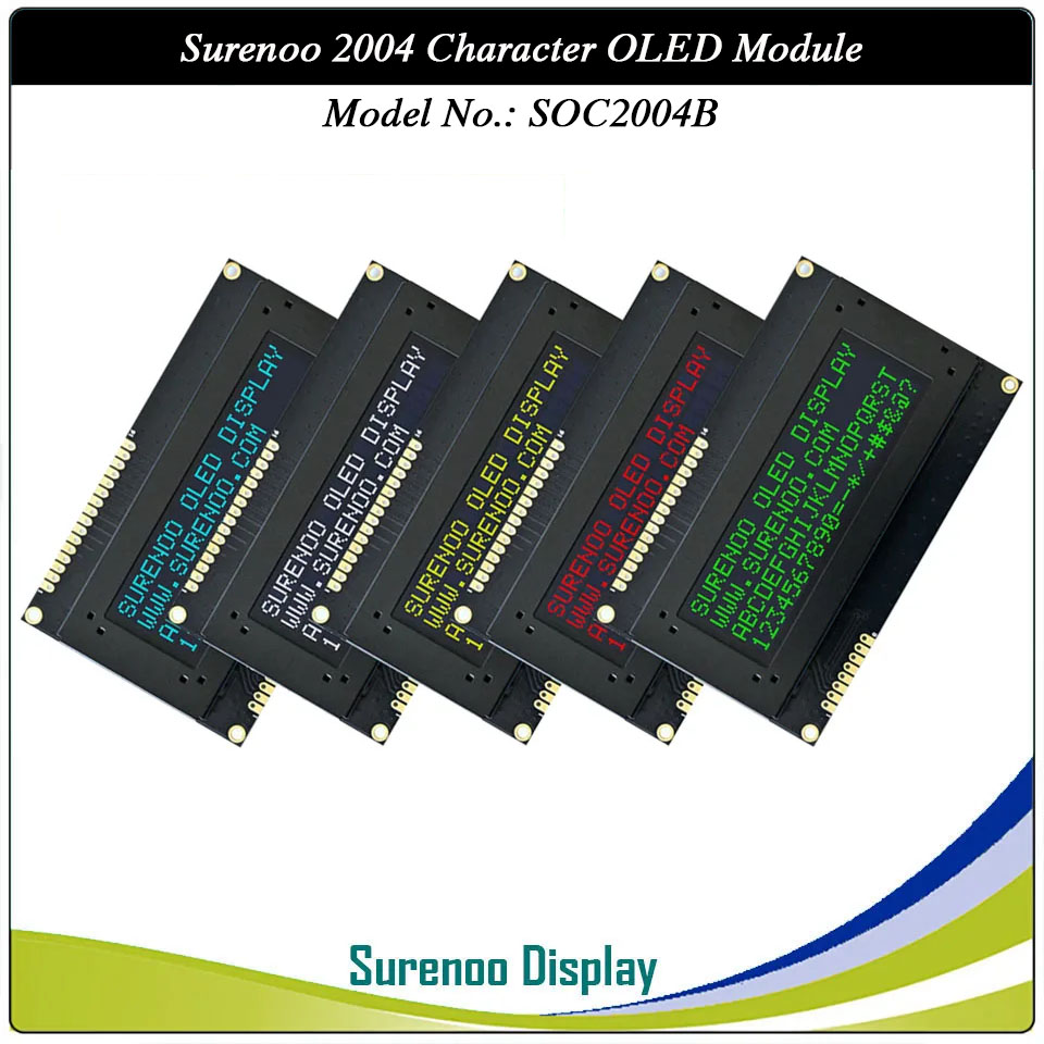 Surenoo COG OLED Module SOC2004B Outline=98.00X60.00MM Compatible Standard 2004 20*04 20X04 Character LCD Module Display Screen Panel 6800 4/8-Bit Parallel Serial SPI IIC I2C SSD1311 US2066 Controller