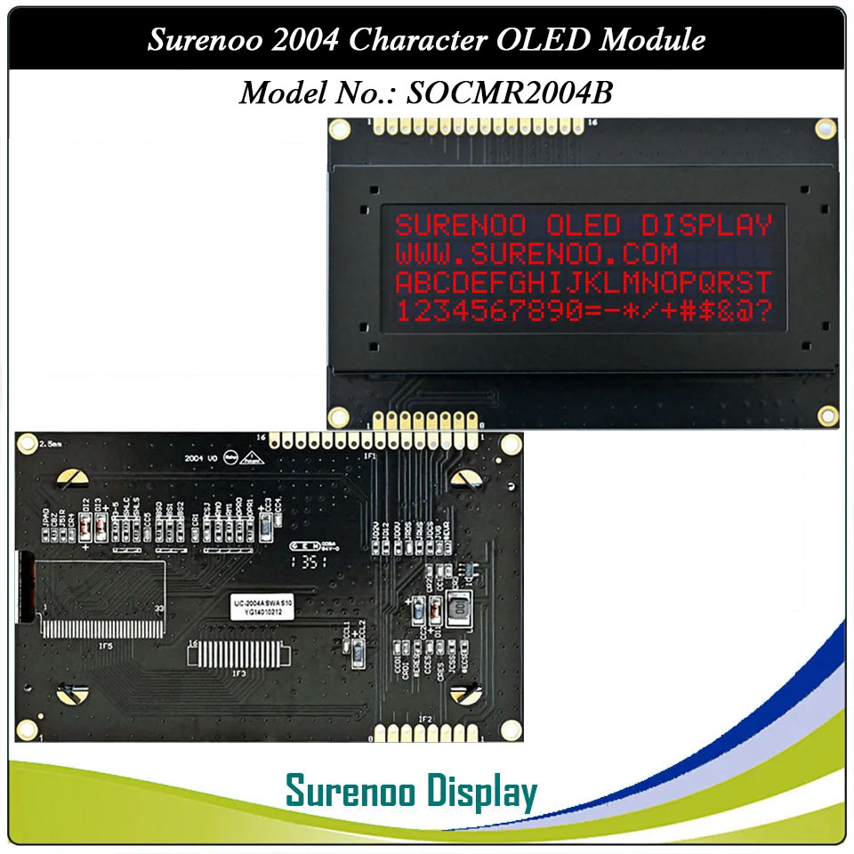 Surenoo COG OLED Module SOC2004B Outline=98.00X60.00MM Compatible Standard 2004 20*04 20X04 Character LCD Module Display Screen Panel 6800 4/8-Bit Parallel Serial SPI IIC I2C SSD1311 US2066 Controller